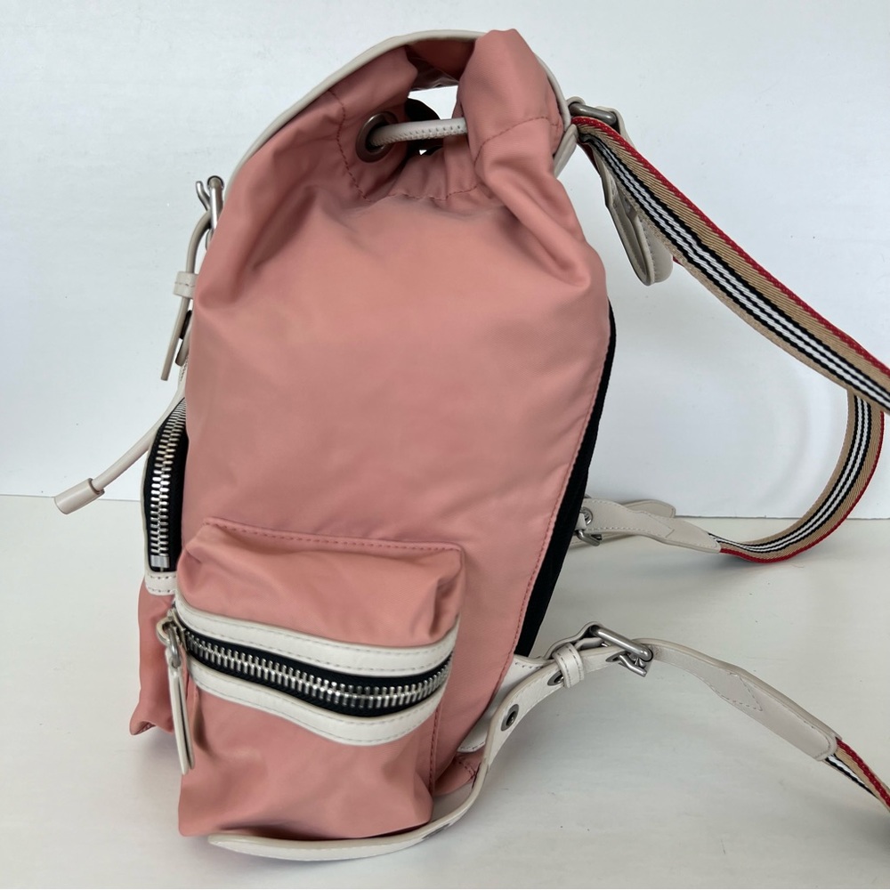 BURBERRY Rucksack Mauve Nylon w Leather Trim Drawstring Side Pockets Backpack - Picture 7 of 16